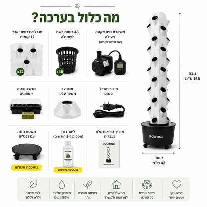 מערכת הידרופונית ביתית 48 גומות שתילה 168X42 ס"מ