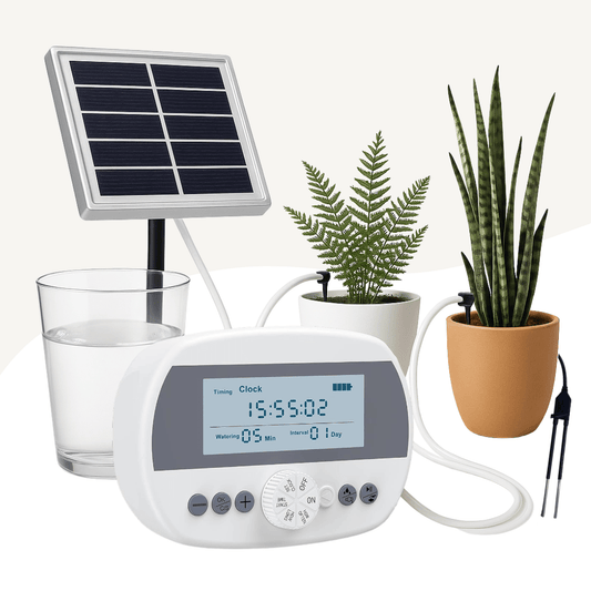 בקר השקיה אוטומטי עם חיישן לחות מובנה + קיט השקיה 100% סולארי - רוטין (ירוק במרפסת לשעבר)