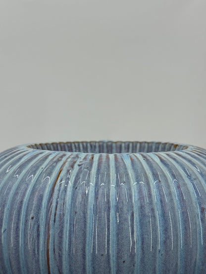 כד עגול עם פסים כחולים, פתח 13 ס״מ, קוטר 22 ס״מ - רוטין (ירוק במרפסת לשעבר)