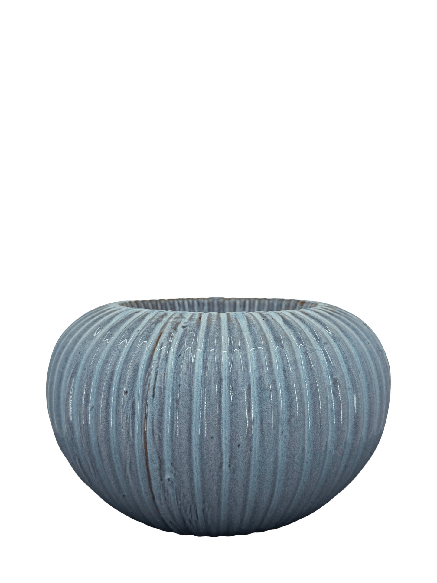 כד עגול עם פסים כחולים, פתח 13 ס״מ, קוטר 22 ס״מ - רוטין (ירוק במרפסת לשעבר)