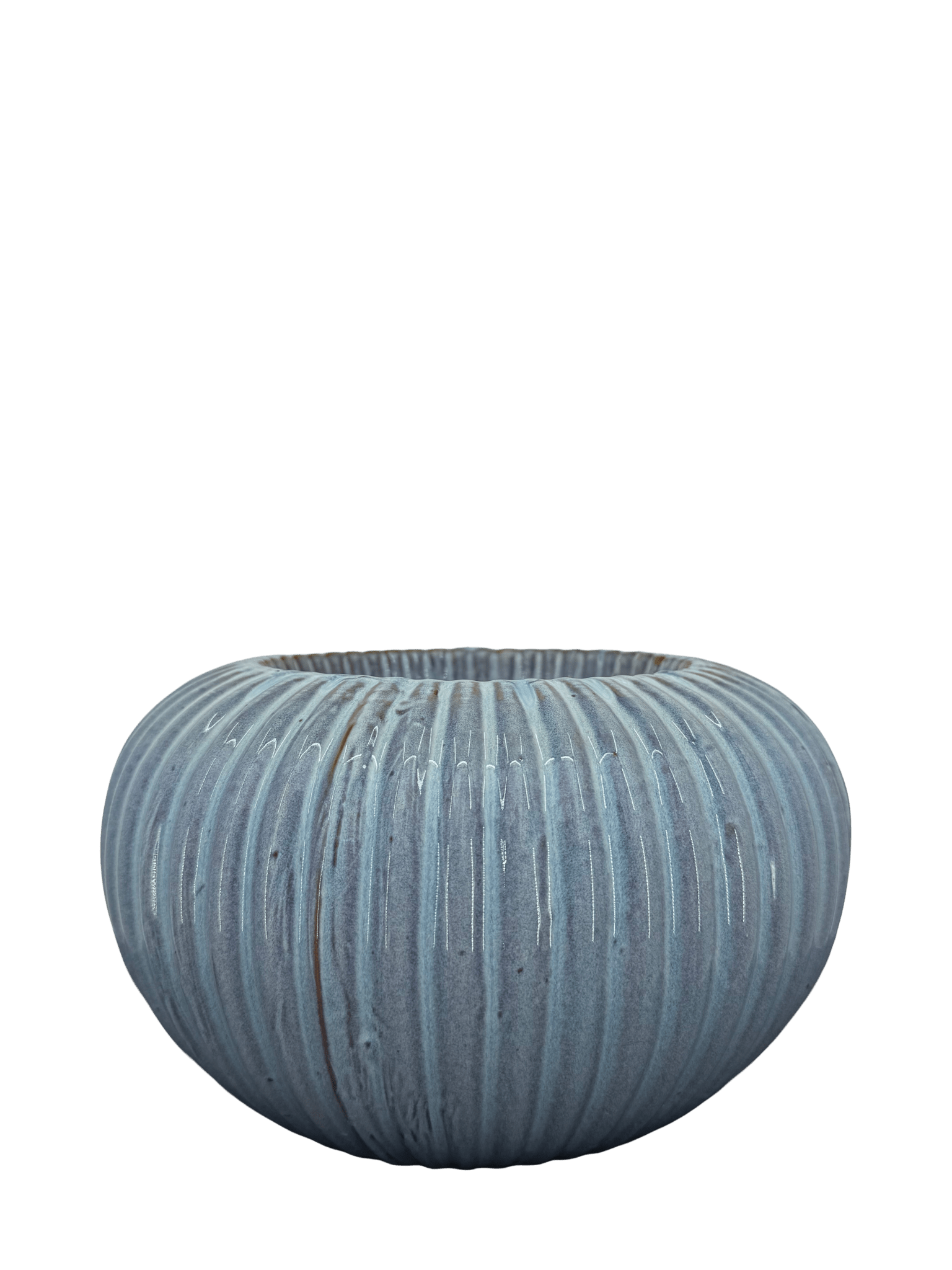 כד עגול עם פסים כחולים, פתח 13 ס״מ, קוטר 22 ס״מ - רוטין (ירוק במרפסת לשעבר)